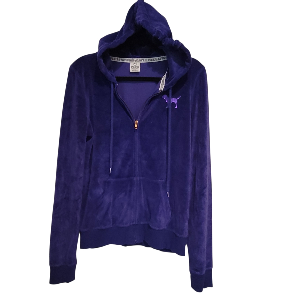 Victoria’s Secret Pink Fabulous Purple Velour Hoodie Back Bling Size M